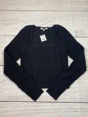 Madewell Ottoman Pullover Crop Black Ribbed Sweater Long Sleeve Medium